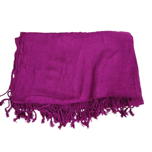 Womens Soft Fuchsia Pashmina Scarf With Tassel Fringe - Picture 2 of 3